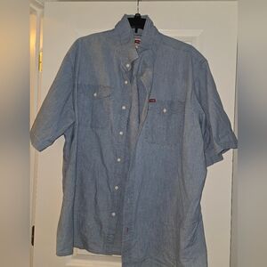 Wrangler Shirt Men Large XXXL Short Sleeve Button Down Shirt Blue
